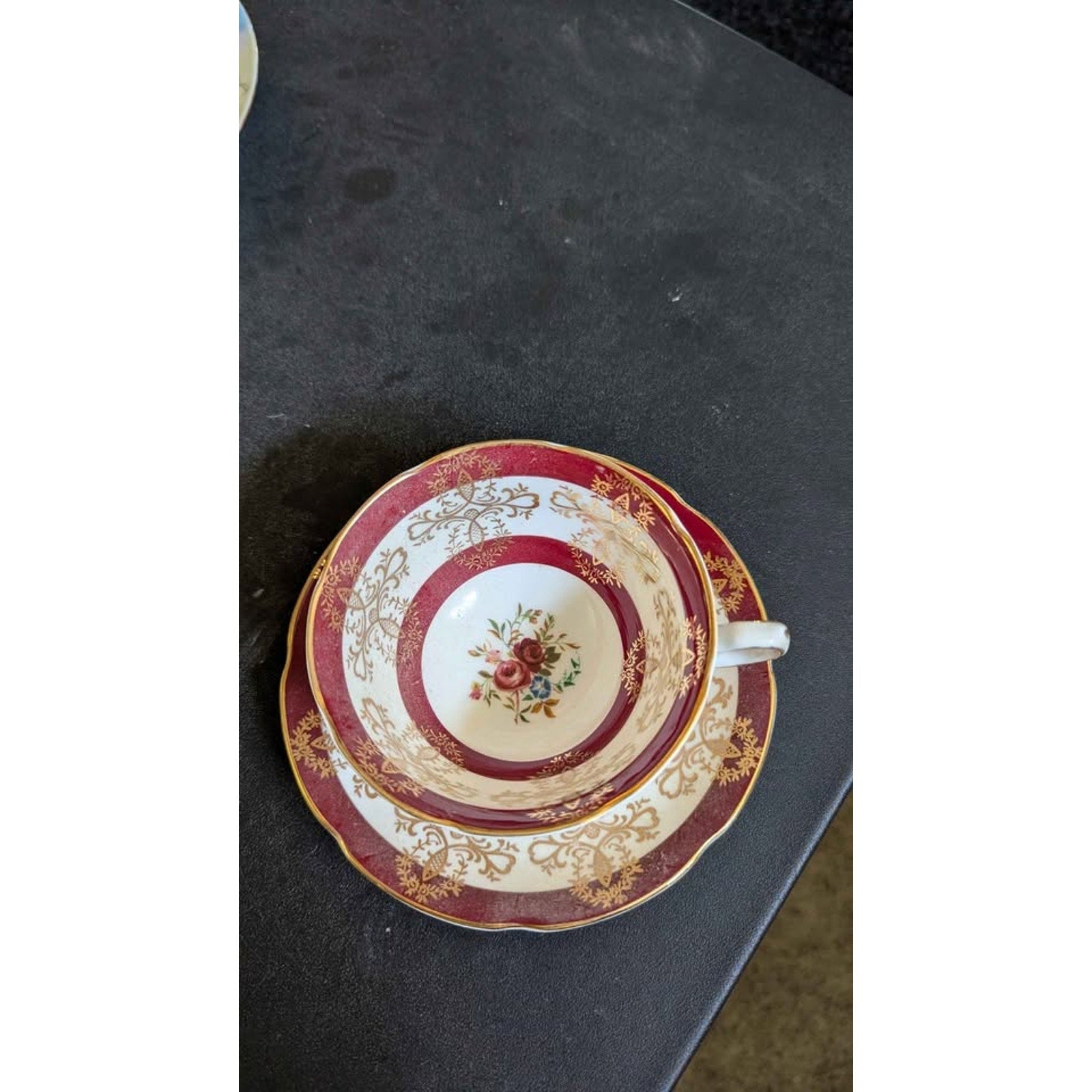 Vintage Royal Grafton Teacup and Saucer Set - Burgundy & Gold Pattern 9142