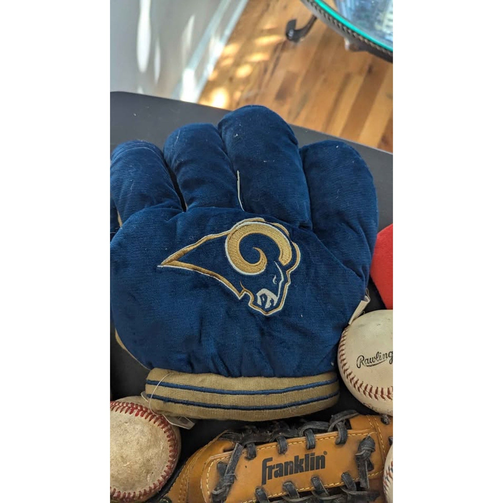 Vintage Sports Fan Lot - Cardinals & Rams Plush Gloves + Franklin Baseball Glove