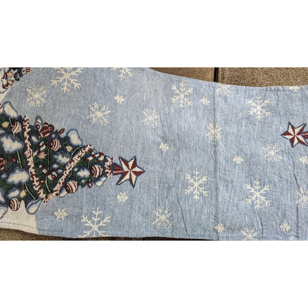Vintage Christmas Tapestry Table Runner 6 Ft Holiday Snowman Penguin Beaded Tassel