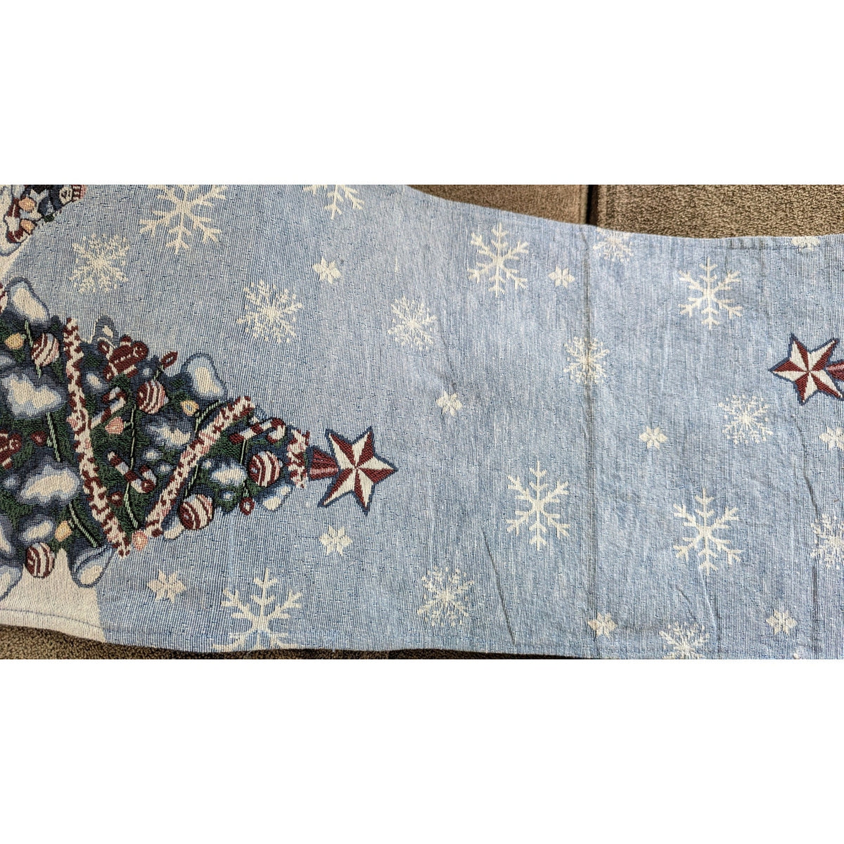 Vintage Christmas Tapestry Table Runner 6 Ft Holiday Snowman Penguin Beaded Tassel