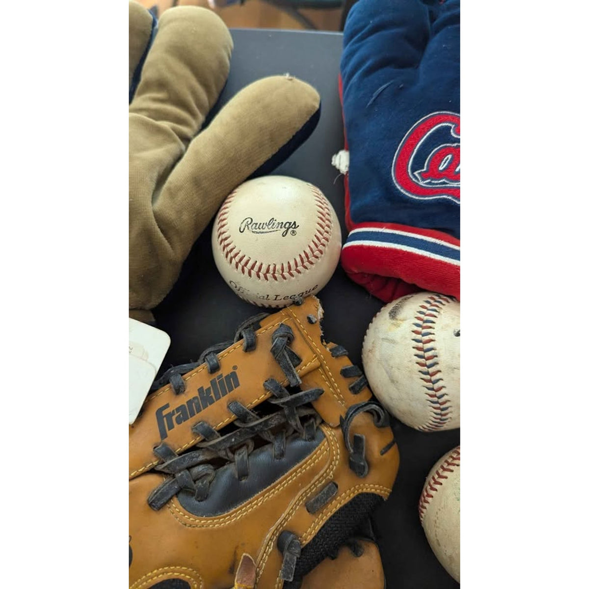 Vintage Sports Fan Lot - Cardinals & Rams Plush Gloves + Franklin Baseball Glove