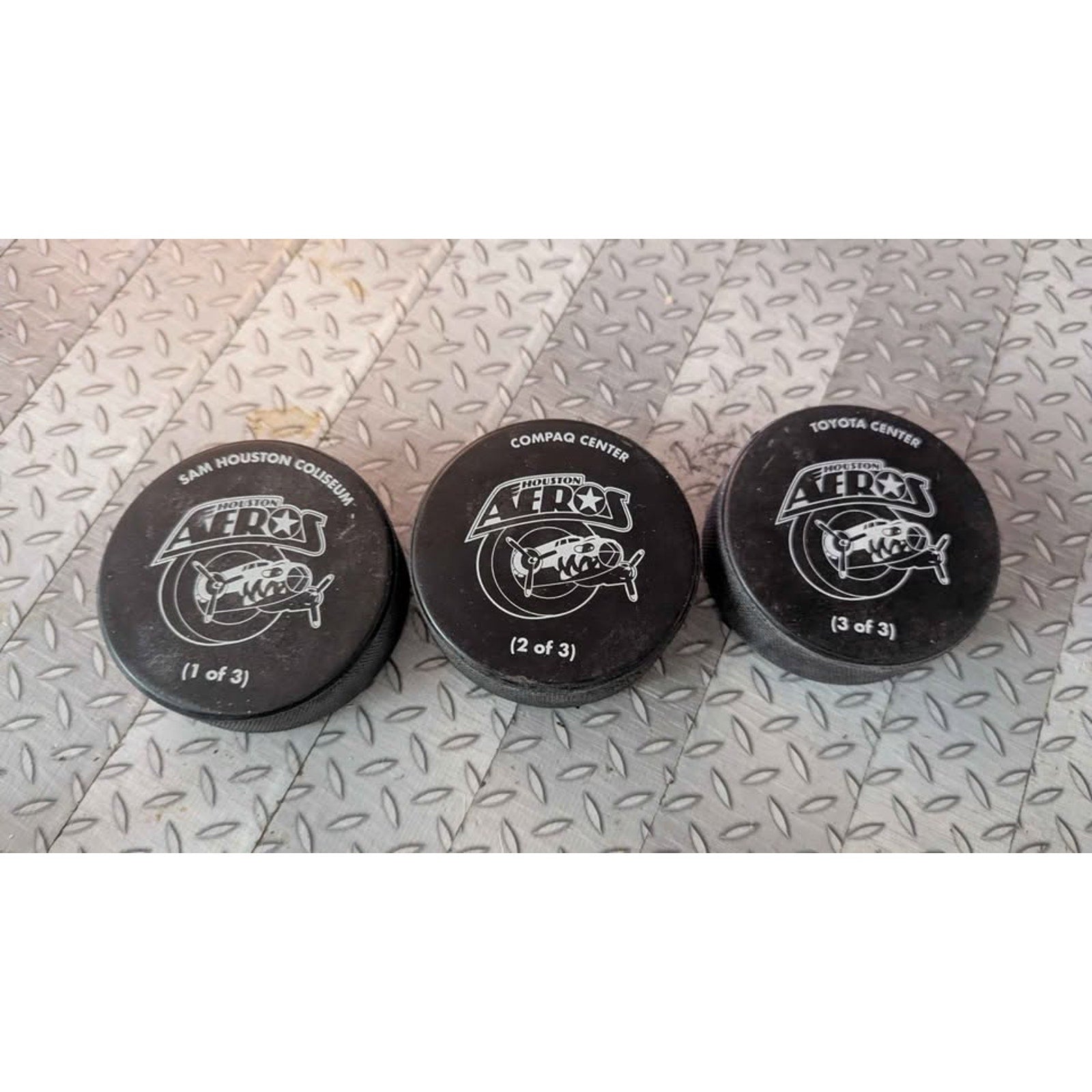 Rare Houston Aeros Commemorative Hockey Puck Set (3 Pucks)