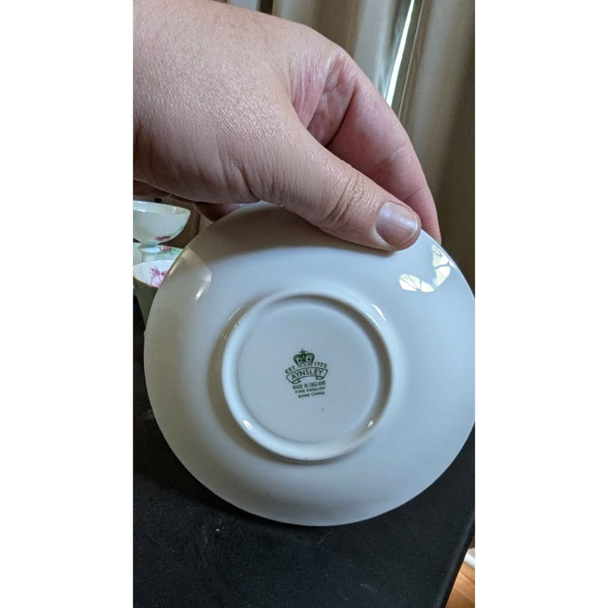Vintage Aynsley Cabbage Rose Teacup & Saucer Set - Seafoam Green #2959