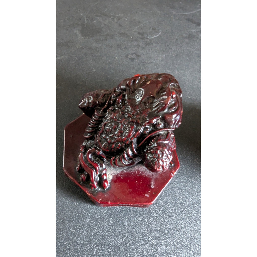 Vintage Red Resin Faux Cinnabar Feng Shui Laughing Buddha & Money Frog Set