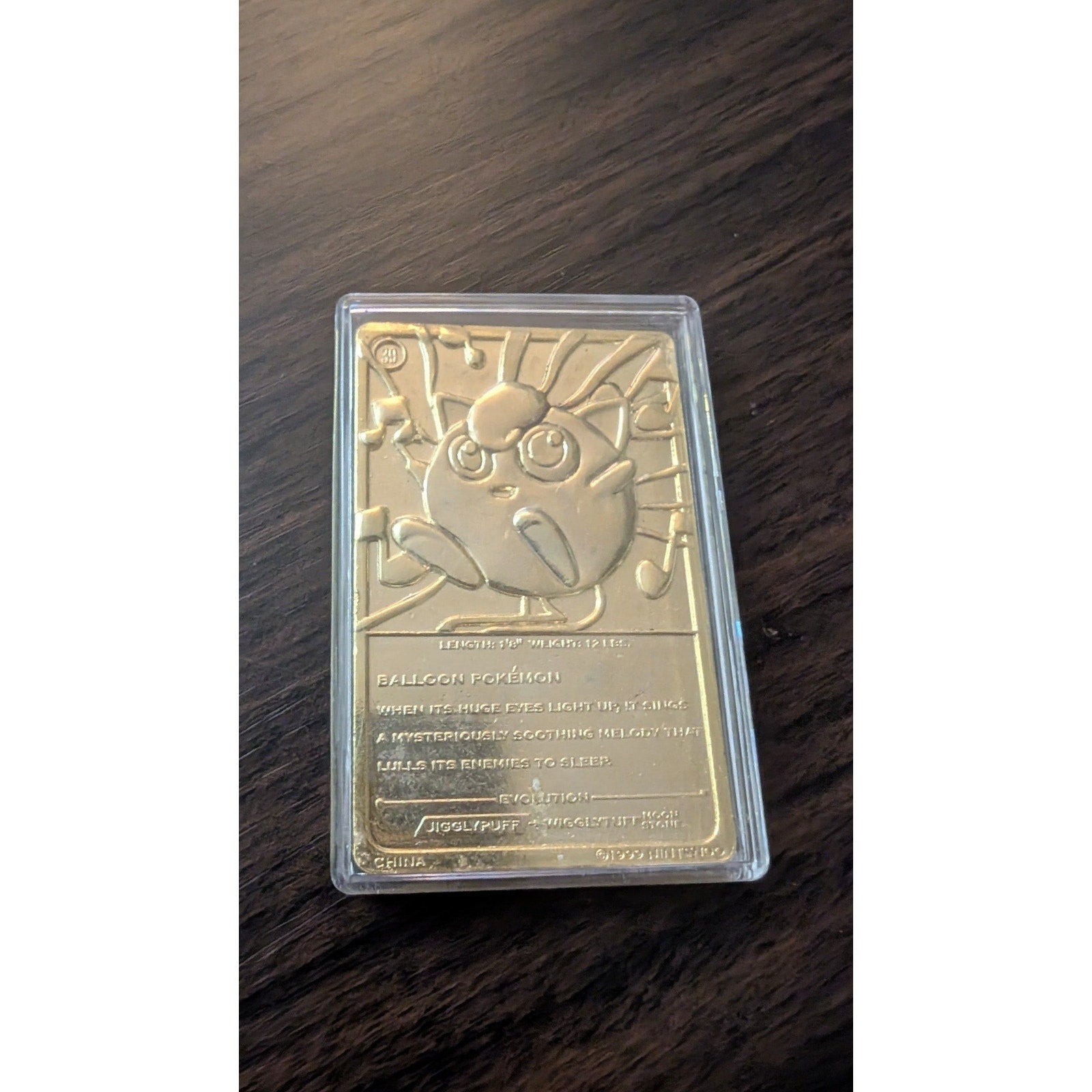 1999 Burger King Pokémon Promotion Jigglypuff card.The card is 23K gold-plated and features a relief