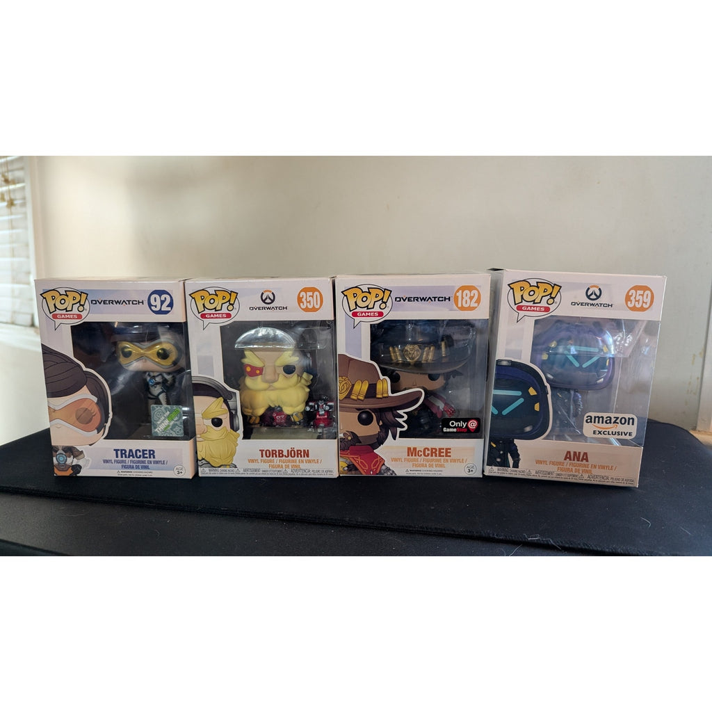 Overwatch Funko Pop Lot of 4 - Vaulted & Store Exclusives (Tracer, McCree, Ana, Torbjörn)