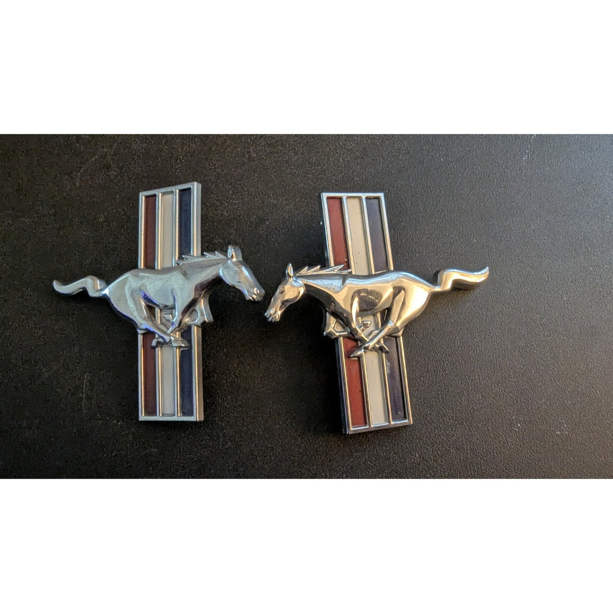 Vintage Ford Mustang Running Pony Tri-Bar Fender Emblems - Set of 2 (LH & RH)