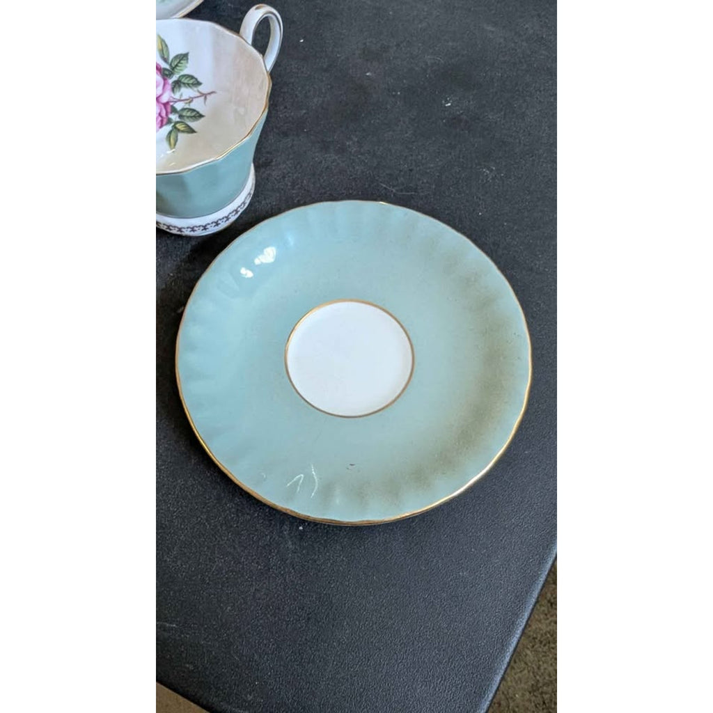 Vintage Aynsley Cabbage Rose Teacup & Saucer Set - Seafoam Green #2959