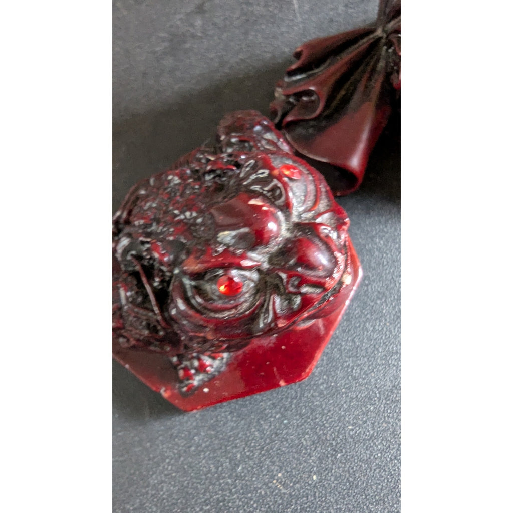 Vintage Red Resin Faux Cinnabar Feng Shui Laughing Buddha & Money Frog Set