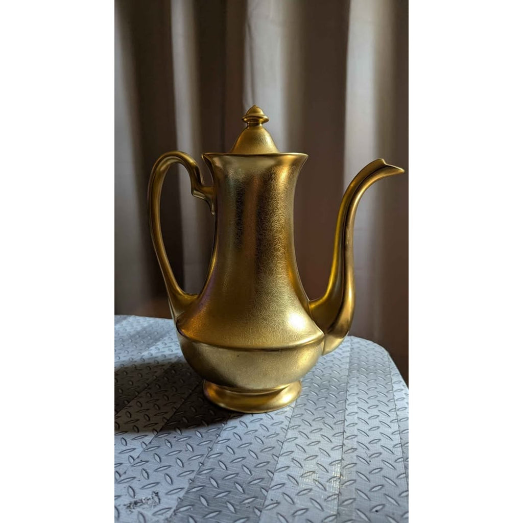 Vintage Pickard China 24k Gold Coffee Pot with Lid - Rose and Daisy #682