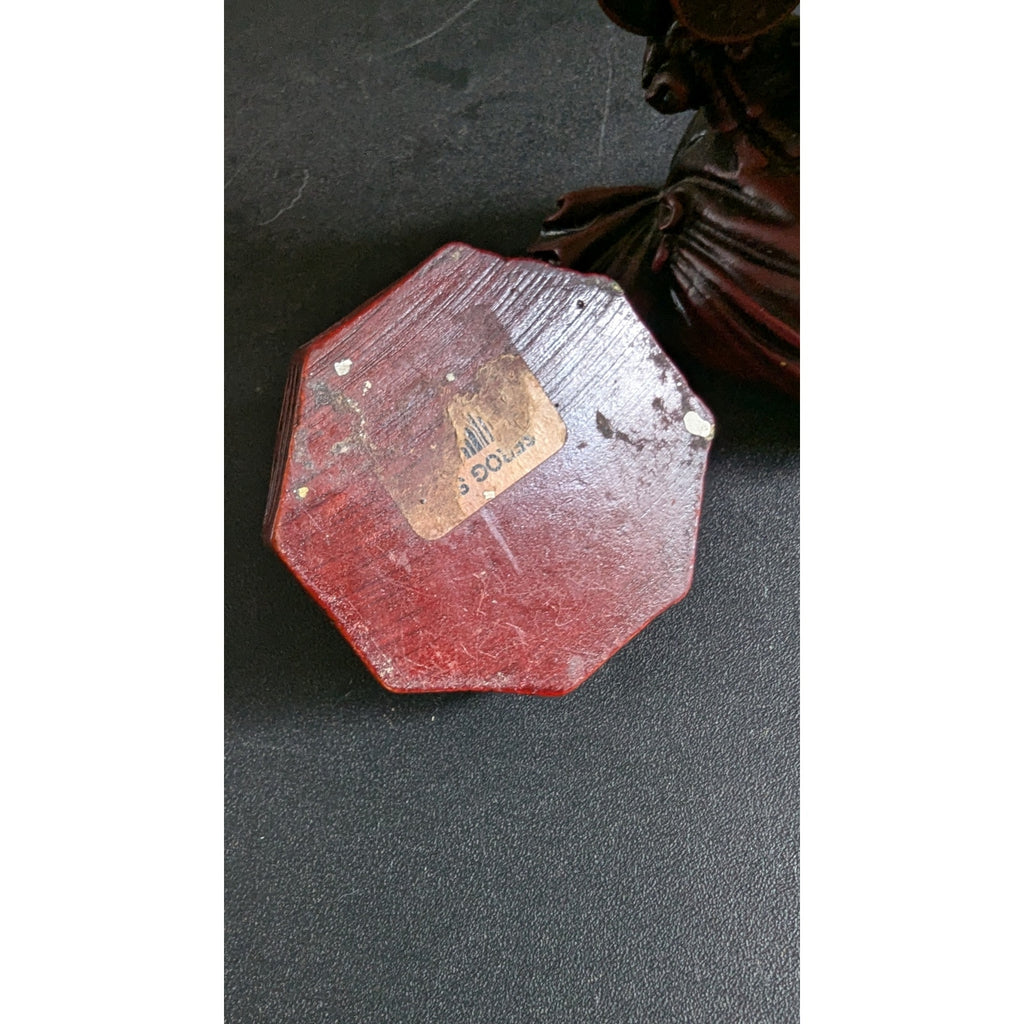 Vintage Red Resin Faux Cinnabar Feng Shui Laughing Buddha & Money Frog Set