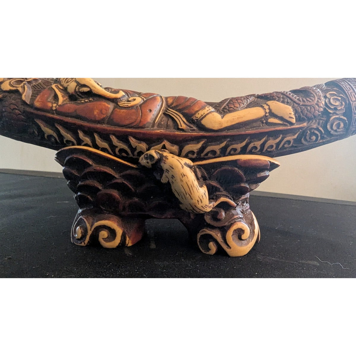 Tibetan Style Carved Resin Faux Horn Ganesha Statue Buddhist Altar Decor