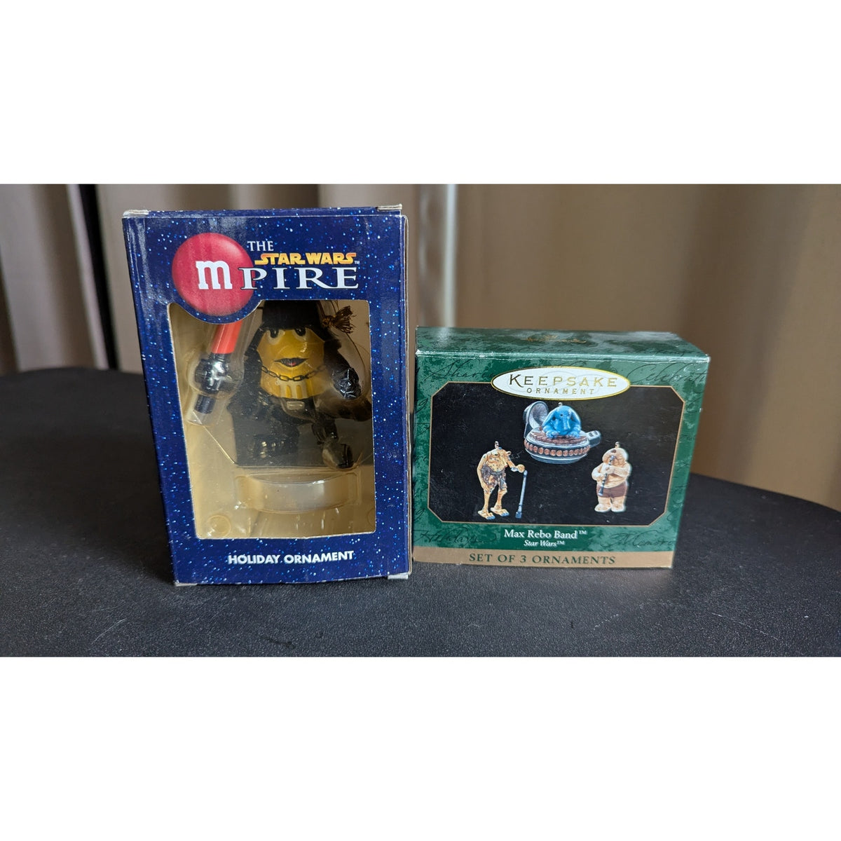 Star Wars Holiday Ornament Bundle - 1999 Hallmark Max Rebo Band Set & 2005 Kurt Adler M-Pire Darth Vader M&M, In Boxes