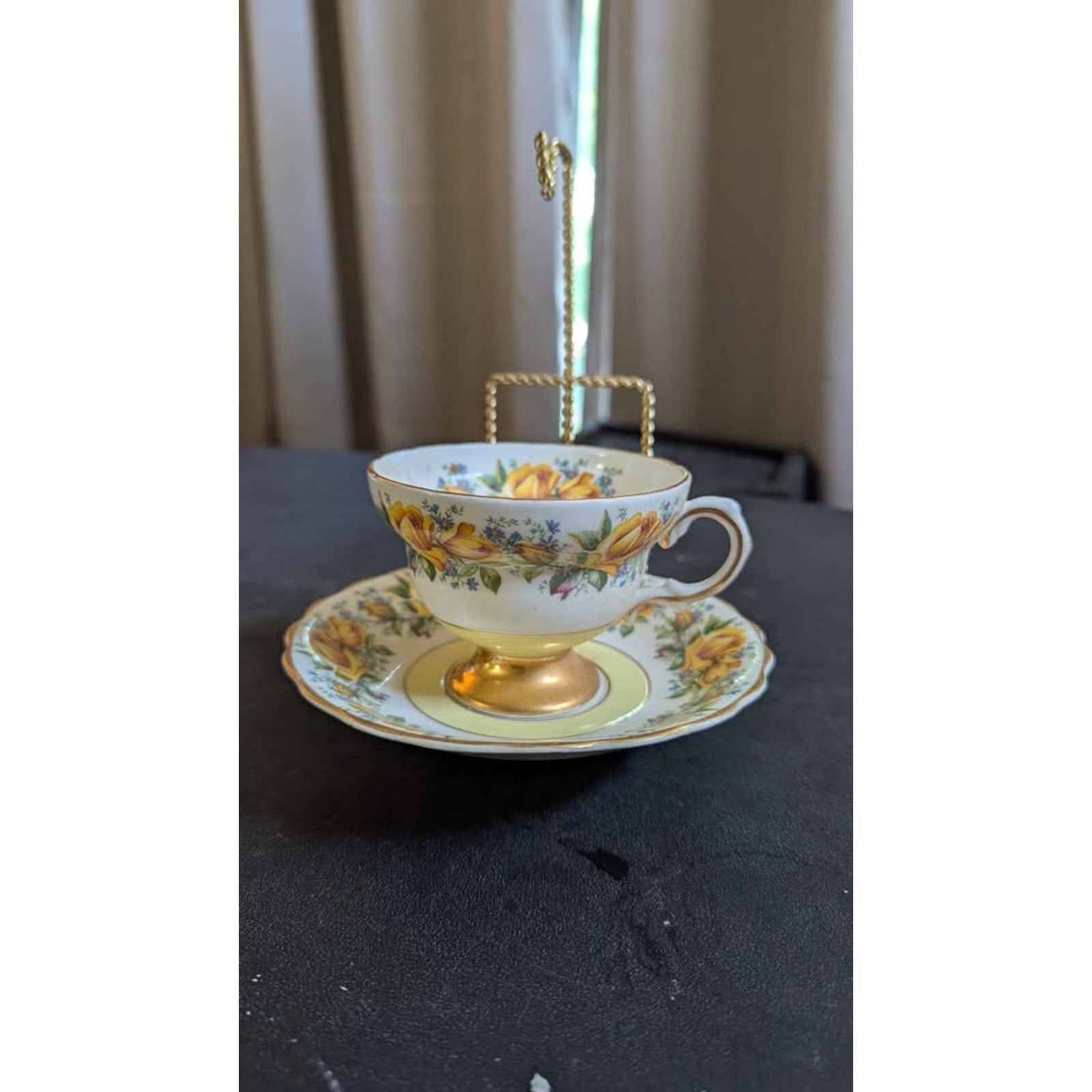 Vintage Rosina Bone China Teacup and Saucer Set - Yellow Rose