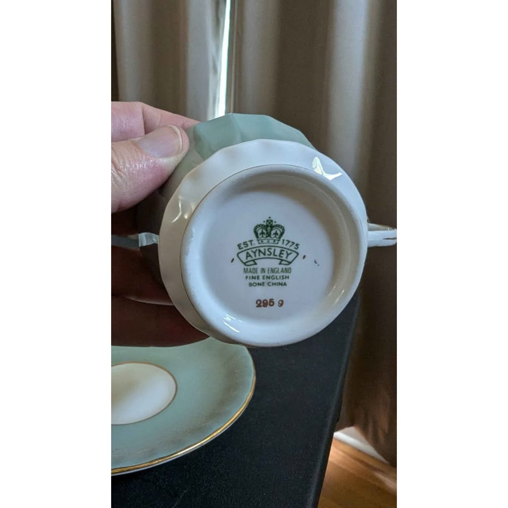 Vintage Aynsley Cabbage Rose Teacup & Saucer Set - Seafoam Green #2959