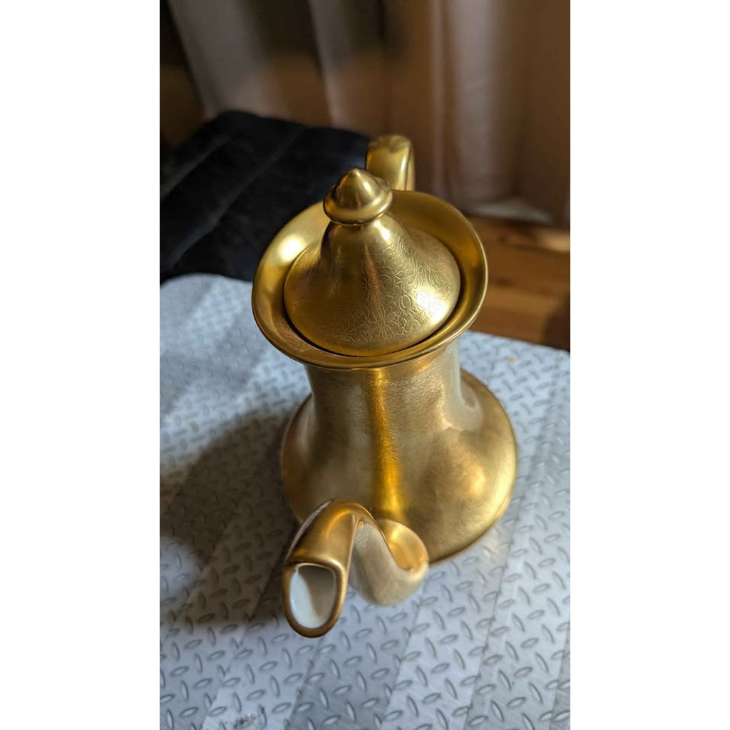 Vintage Pickard China 24k Gold Coffee Pot with Lid - Rose and Daisy #682