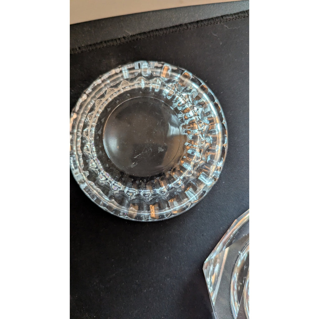 Vintage Ashtray Lot of 4 - Mid-Century Modern Ceramic Floral, Amber Sunburst & Clear Glass Cut Crystal Tobacciana Catchall Dishes