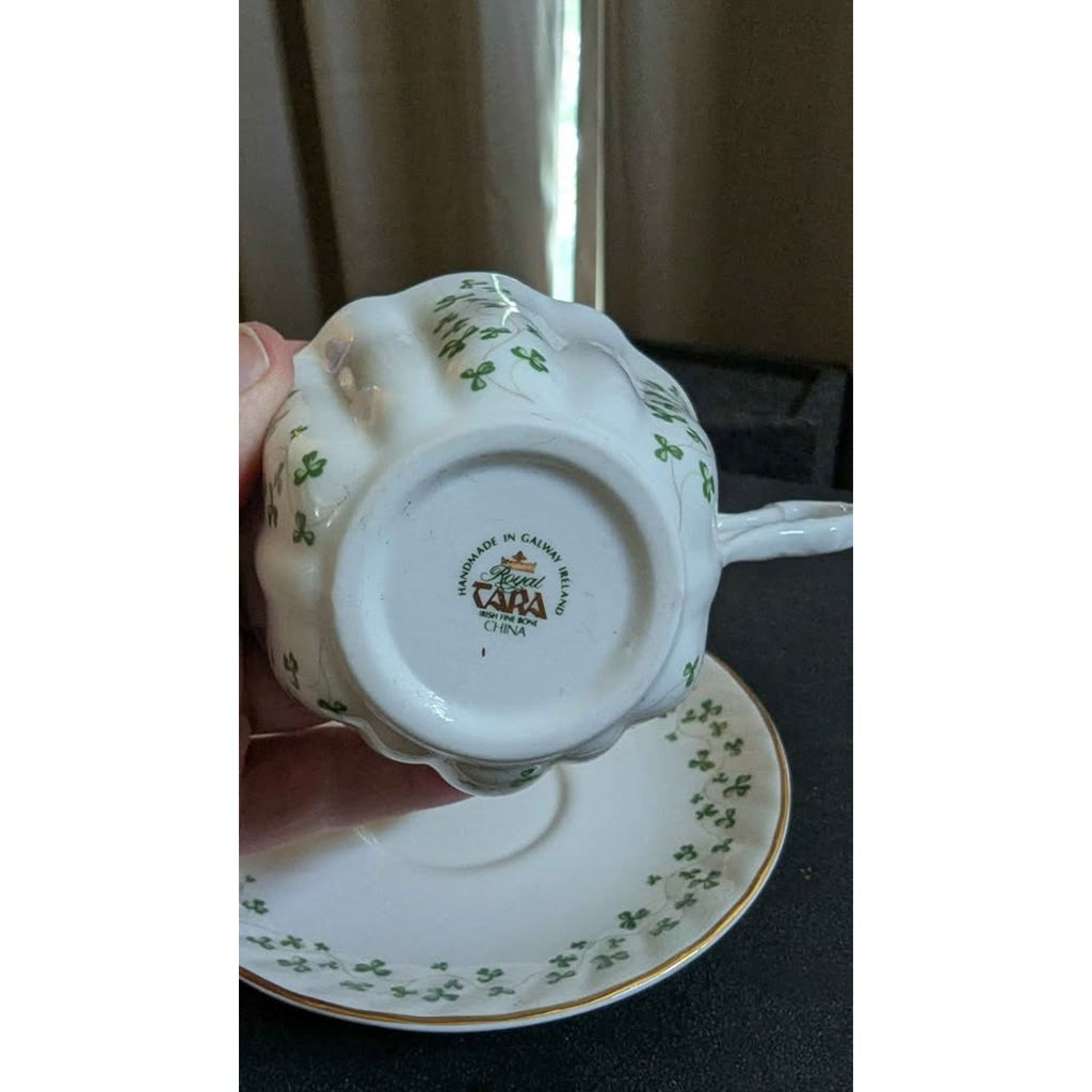 Vintage Royal Tara Shamrock Teacup & Saucer Set - Irish Bone China