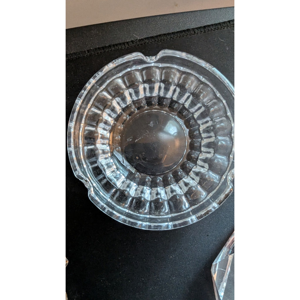 Vintage Ashtray Lot of 4 - Mid-Century Modern Ceramic Floral, Amber Sunburst & Clear Glass Cut Crystal Tobacciana Catchall Dishes