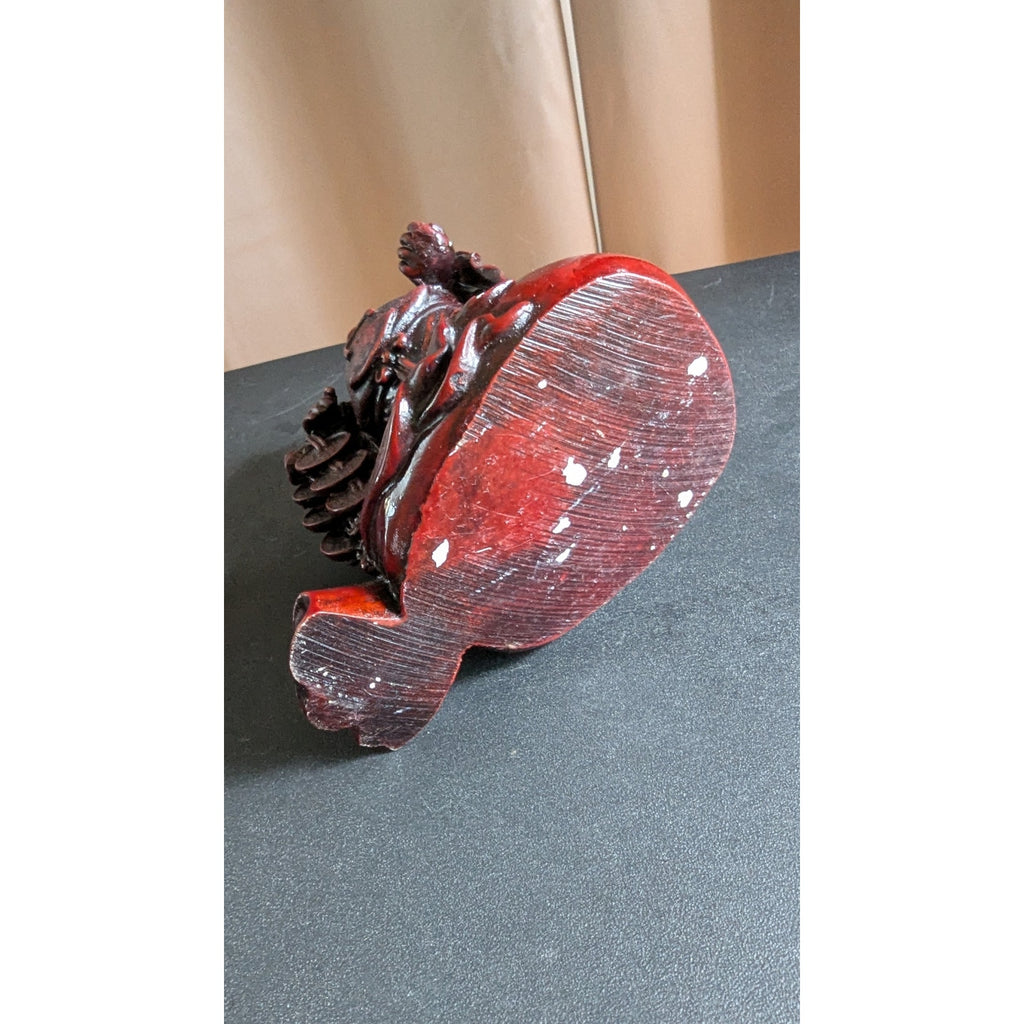 Vintage Red Resin Faux Cinnabar Feng Shui Laughing Buddha & Money Frog Set