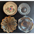 Vintage Ashtray Lot of 4 - Mid-Century Modern Ceramic Floral, Amber Sunburst & Clear Glass Cut Crystal Tobacciana Catchall Dishes