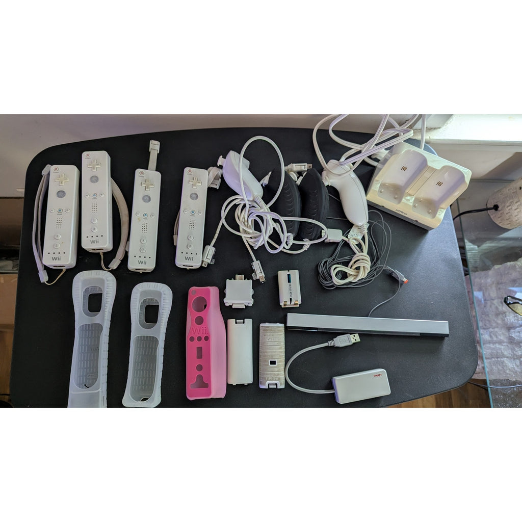 Nintendo Wii White Console Bundle CIB | 4 Remotes, 2 Nunchucks, Wii Wheel & Box - Tested!