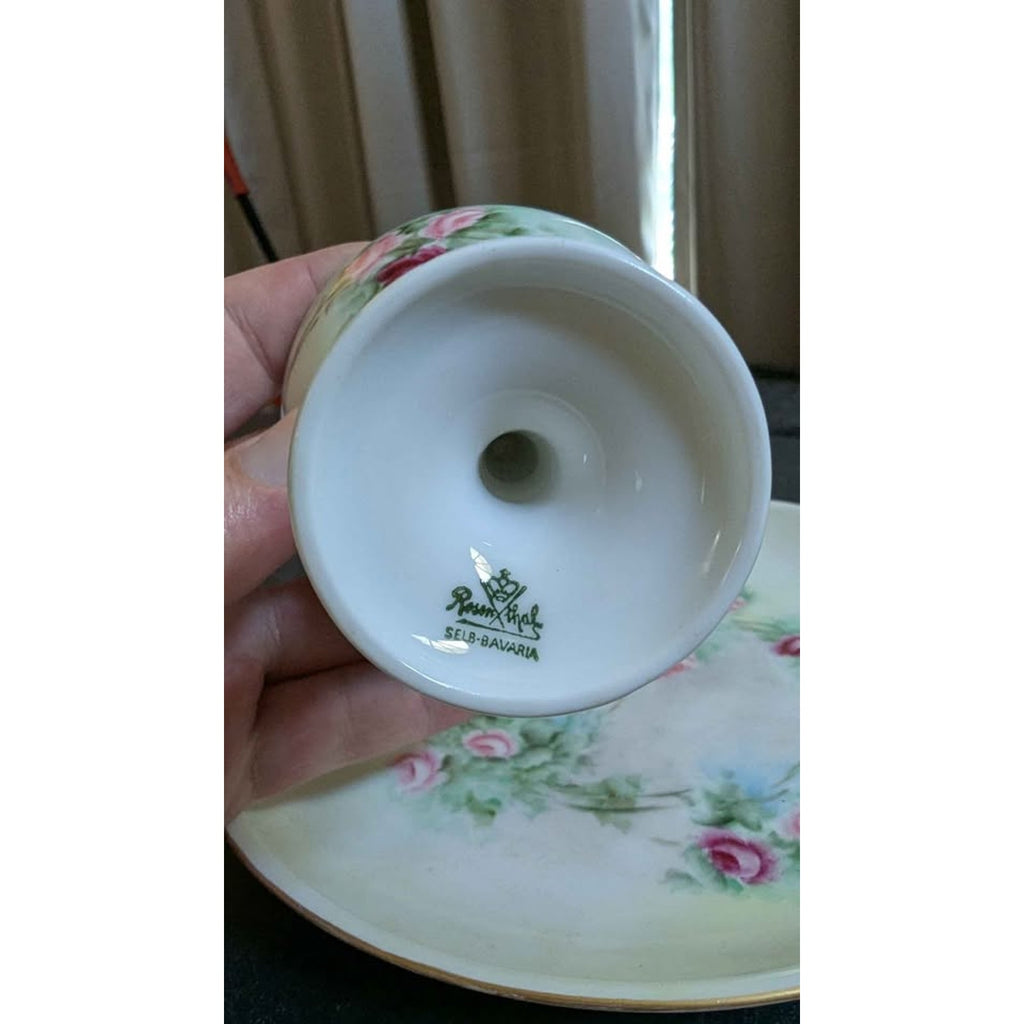 Antique 1921 Rosenthal Germany Attached Porcelain Egg Cup & Saucer Tray