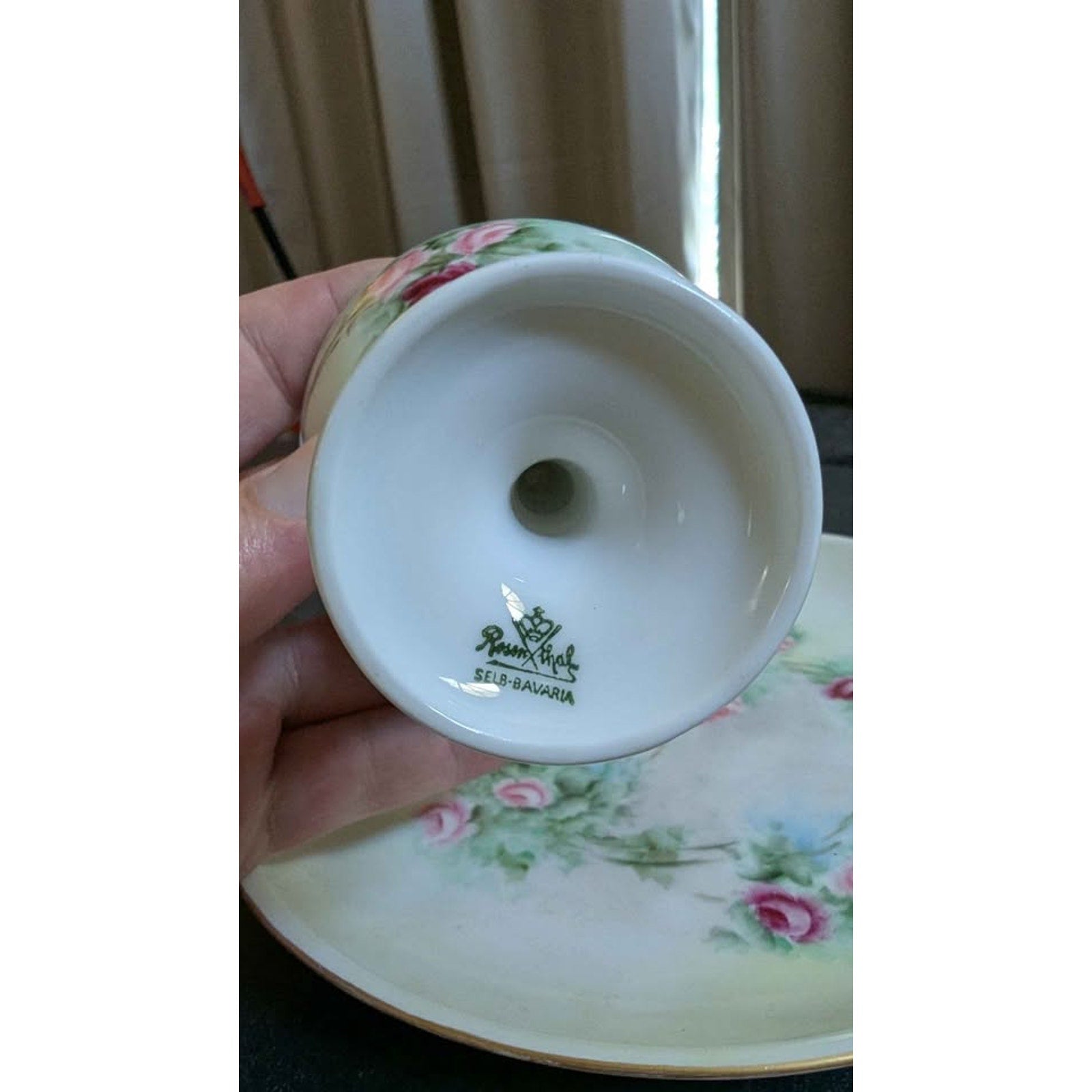 Antique 1921 Rosenthal Germany Attached Porcelain Egg Cup & Saucer Tray
