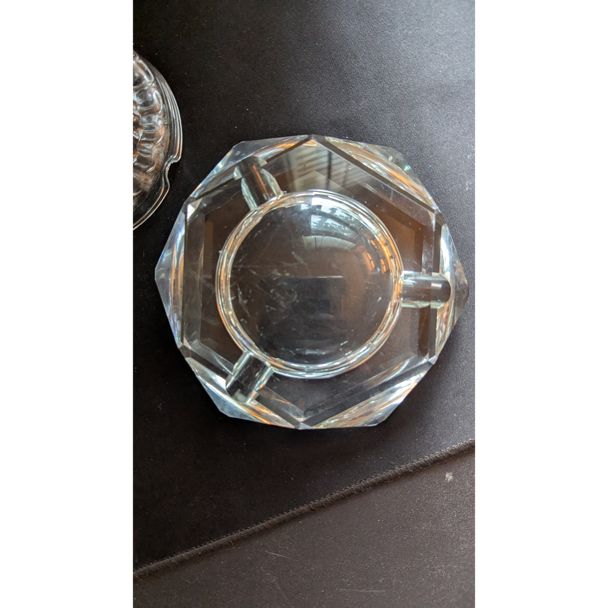 Vintage Ashtray Lot of 4 - Mid-Century Modern Ceramic Floral, Amber Sunburst & Clear Glass Cut Crystal Tobacciana Catchall Dishes