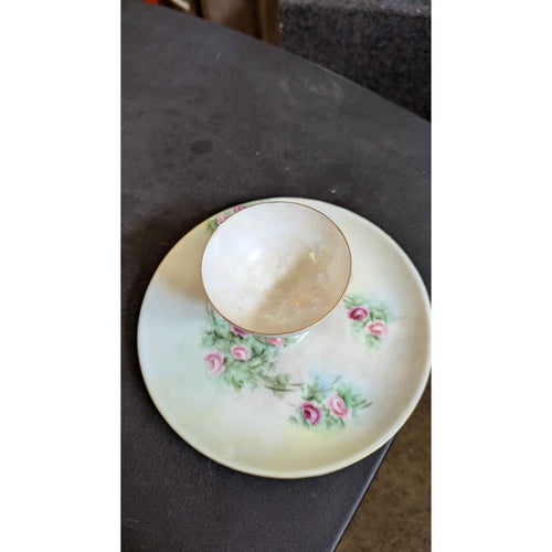 Antique 1921 Rosenthal Germany Attached Porcelain Egg Cup & Saucer Tray