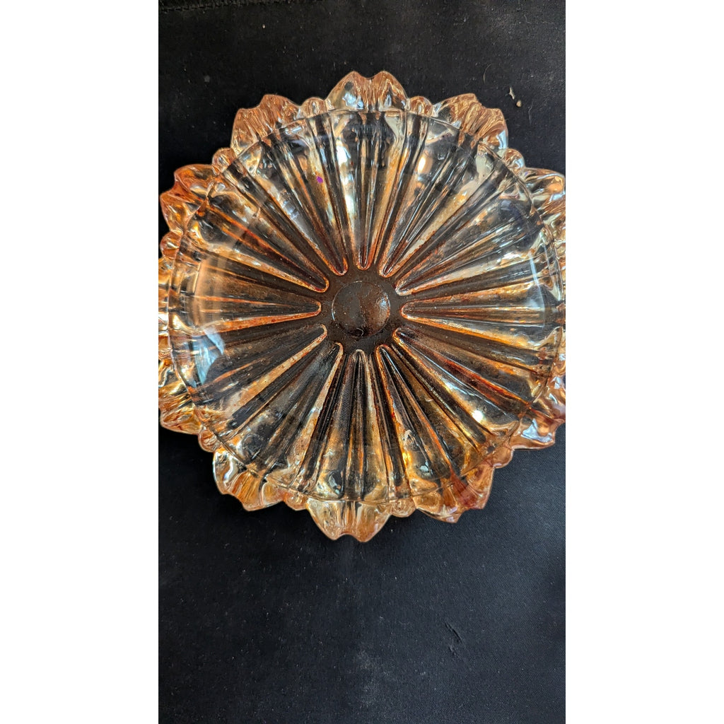 Vintage Ashtray Lot of 4 - Mid-Century Modern Ceramic Floral, Amber Sunburst & Clear Glass Cut Crystal Tobacciana Catchall Dishes