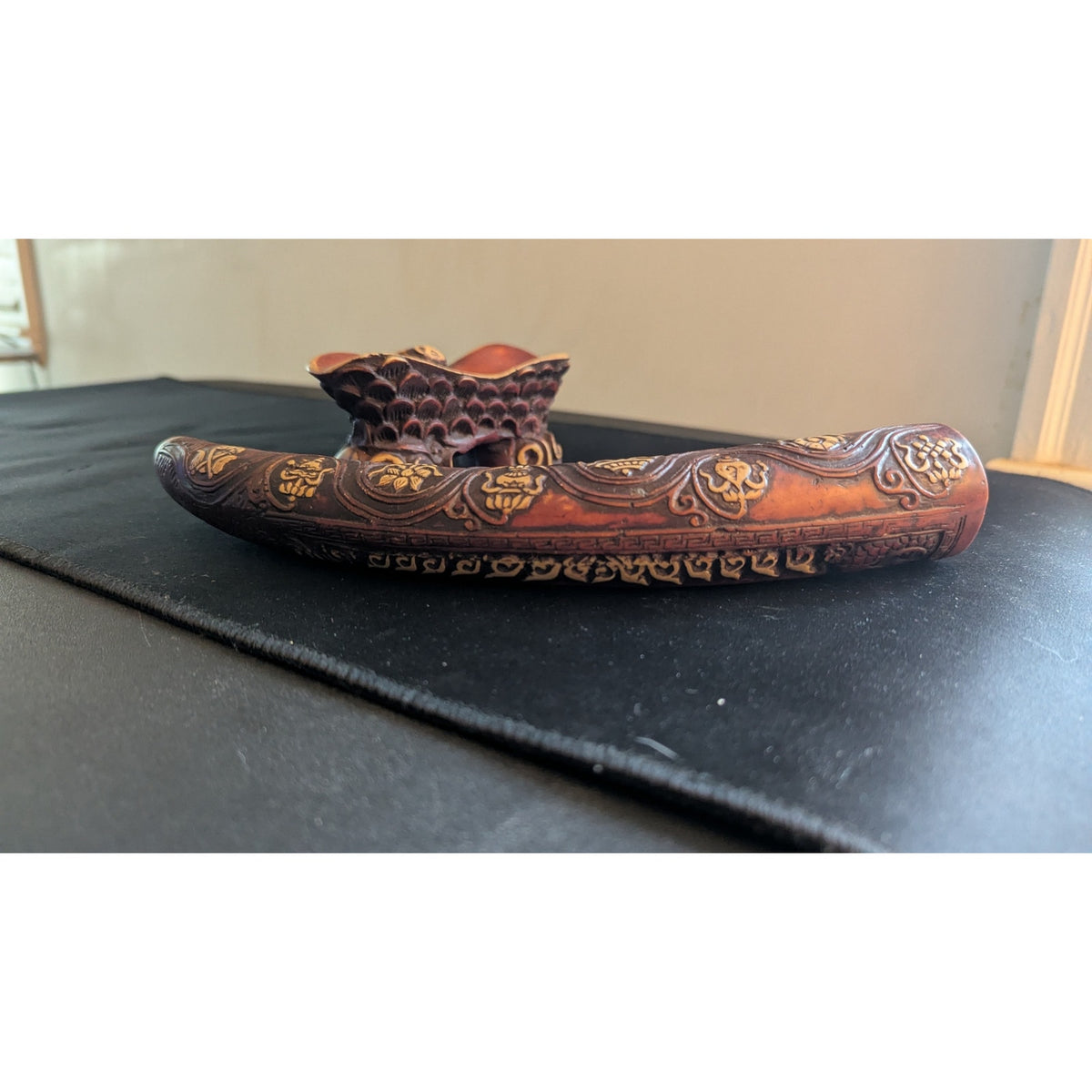 Tibetan Style Carved Resin Faux Horn Ganesha Statue Buddhist Altar Decor