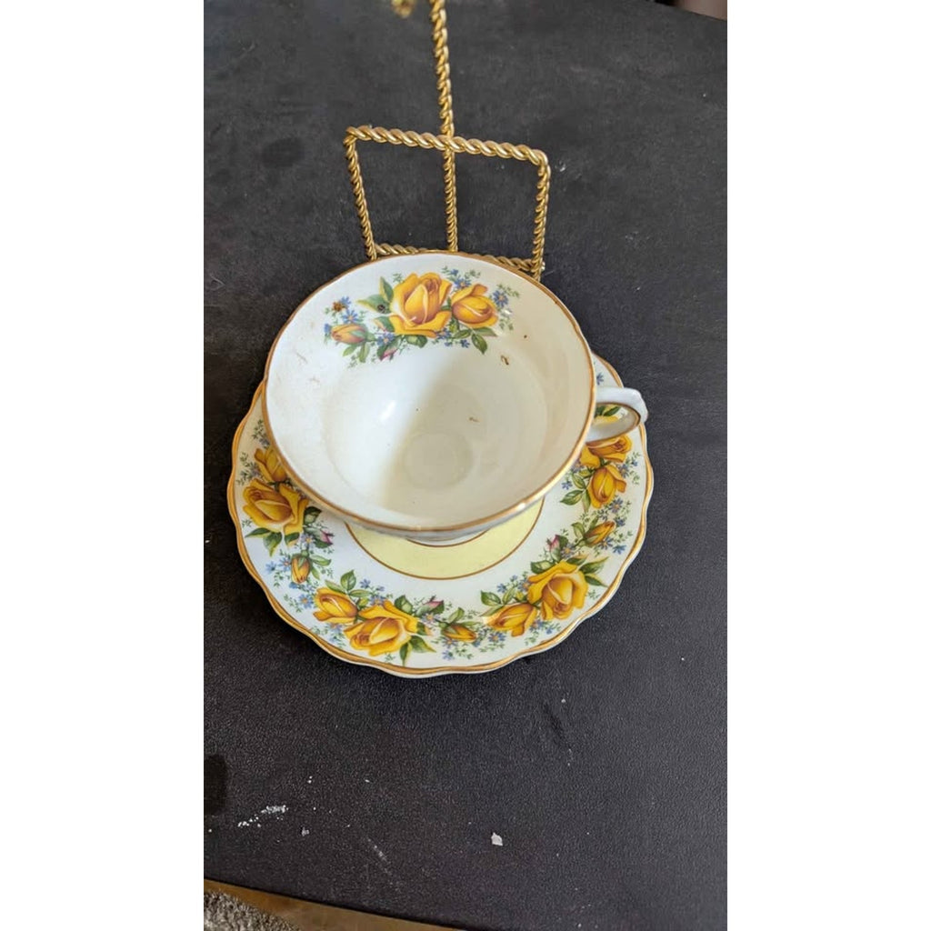 Vintage Rosina Bone China Teacup and Saucer Set - Yellow Rose