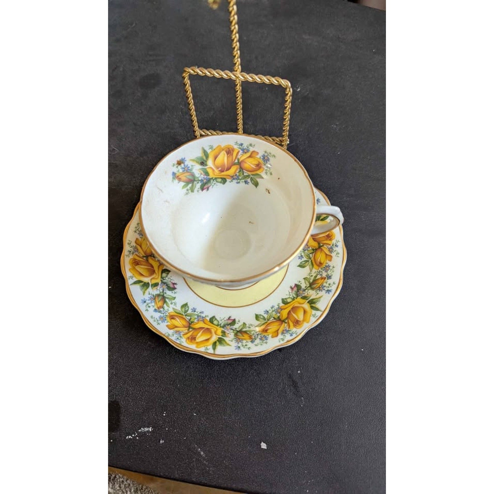 Vintage Rosina Bone China Teacup and Saucer Set - Yellow Rose