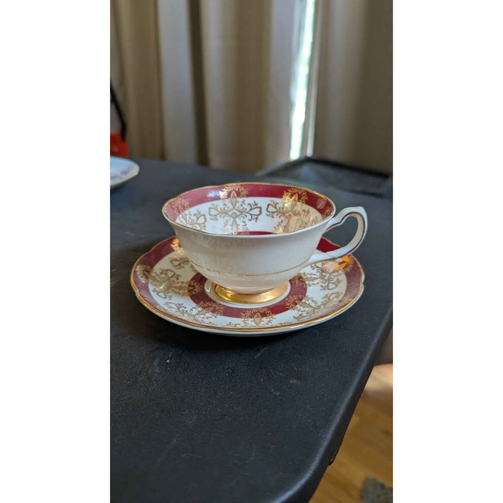 Vintage Royal Grafton Teacup and Saucer Set - Burgundy & Gold Pattern 9142
