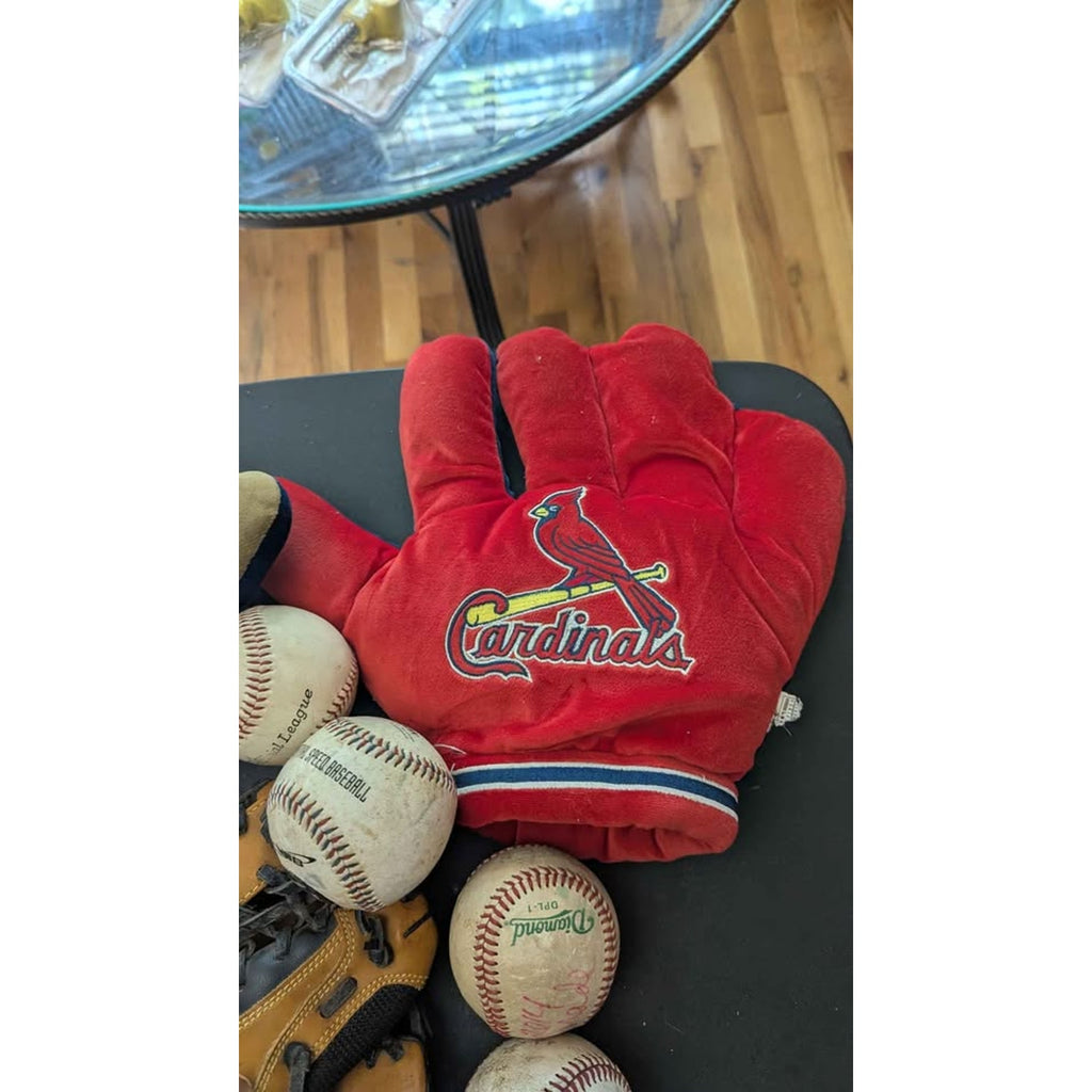 Vintage Sports Fan Lot - Cardinals & Rams Plush Gloves + Franklin Baseball Glove