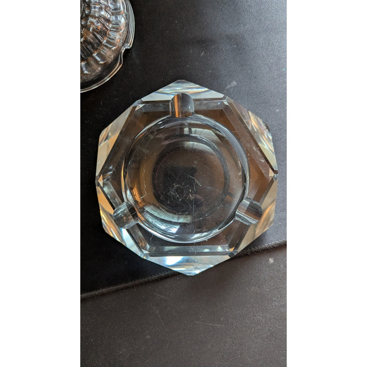 Vintage Ashtray Lot of 4 - Mid-Century Modern Ceramic Floral, Amber Sunburst & Clear Glass Cut Crystal Tobacciana Catchall Dishes
