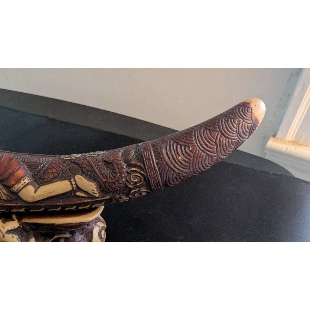 Tibetan Style Carved Resin Faux Horn Ganesha Statue Buddhist Altar Decor