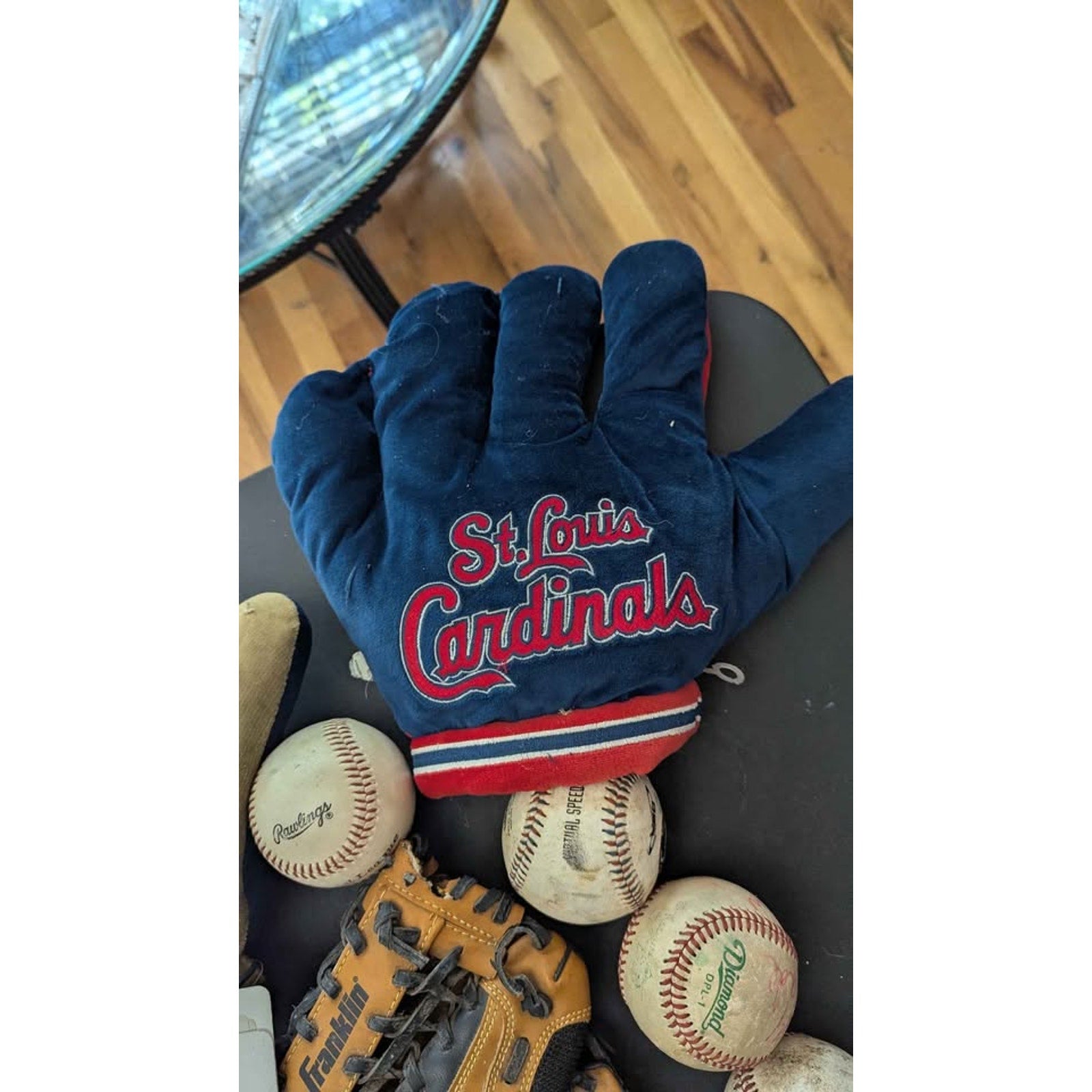 Vintage Sports Fan Lot - Cardinals & Rams Plush Gloves + Franklin Baseball Glove