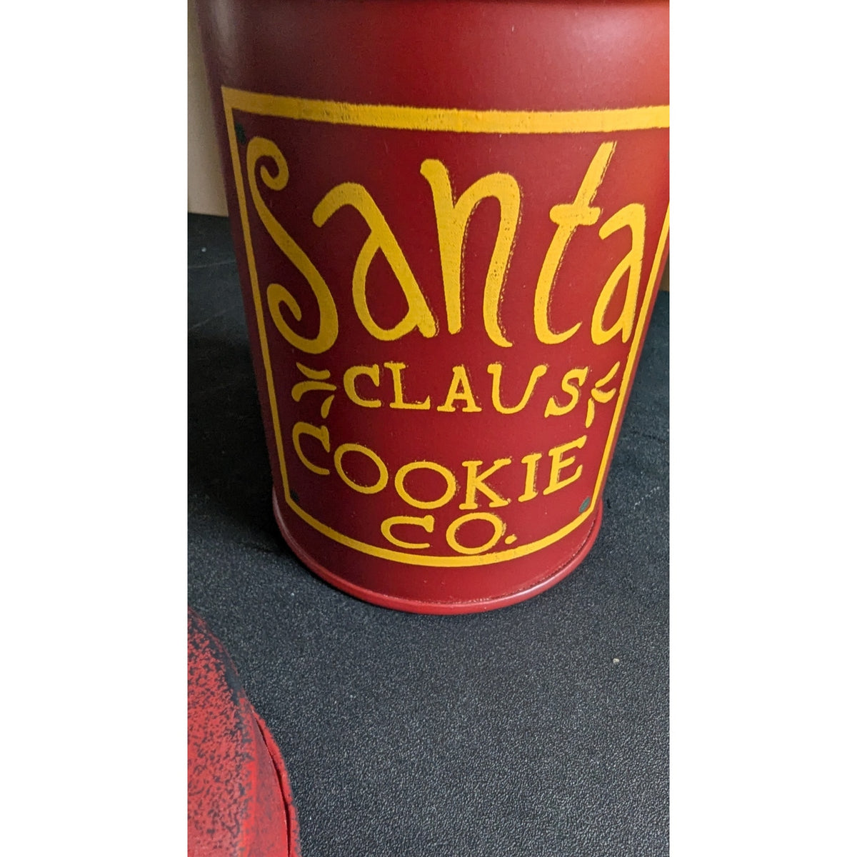 Vintage-Style Red "Santa Claus Cookie Co." Metal Christmas Tin with Lid Handle